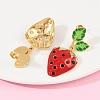 304 Stainless Steel Enamel Strawberry Dangle Stud Earrings EJEW-A138-10G-01-2