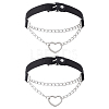 2Pcs Alloy Heart Link PU Leather Punk Choker Necklaces for Women NJEW-UN0001-70A-1