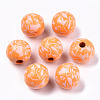 Printed Natural Wooden Beads WOOD-R270-11G-1