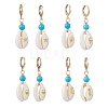 Synthetic Turquoise & Shell Leverback Earrings EJEW-JE06880-3