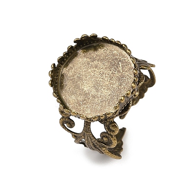Adjustable Antique Bronze Tone Filigree Brass Ring Component Cabochon Settings X-KK-G020-A-1