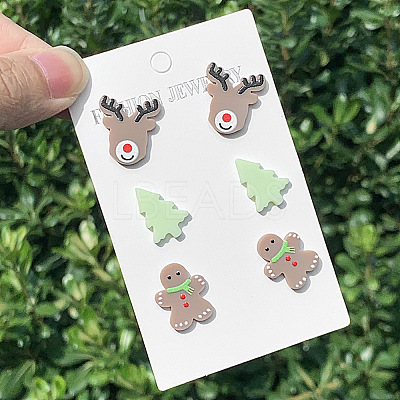 3 Pairs Christmas Theme Acrylic Stud Earrings FS-WGD5022-02-1