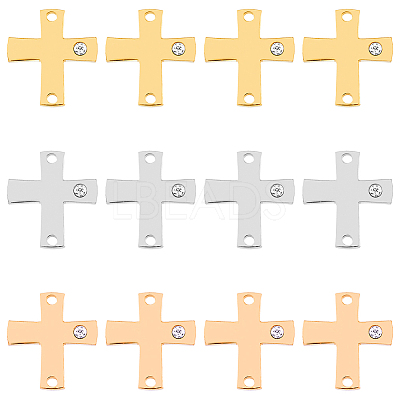 12Pcs 3 Colors 316 Surgical Stainless Steel Pave Clear Cubic Zirconia Connector Charms STAS-DC0014-60-1