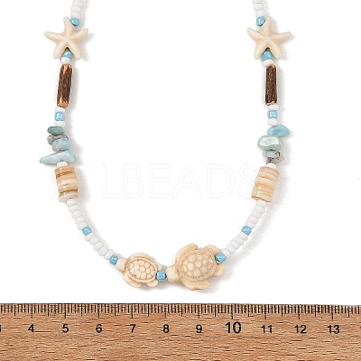Ocean Starfish Turtle Synthetic Turquoise and Seed Beads Beaded Necklaces for Women NJEW-JN06661-1