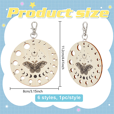 6Pcs Wood Knitting Needle Gauge Guide Pendant Decorations HJEW-BC00112-1