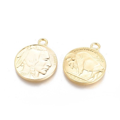 Tibetan Style Alloy Coin Pendants TIBEP-GC001-G-RS-1