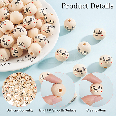 Printed Wood European Beads WOOD-WH0034-18-1