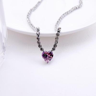 Brass Pave Cubic Zirconia Heart Pendant Tennis Necklaces FS-WGB48C6-01-1