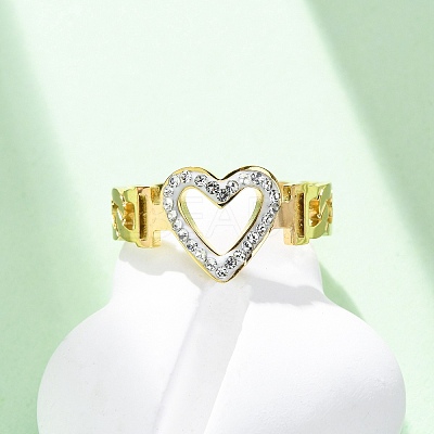 304 Stainless Steel with Rhinestone Adjustable Cuff Rings RJEW-Q020-16G-1