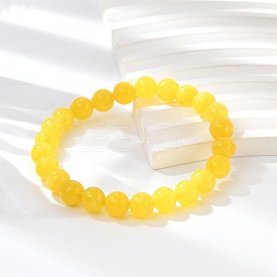 Natural Yellow Jade Bead Stretch Bracelets BJEW-K212-B-038-1