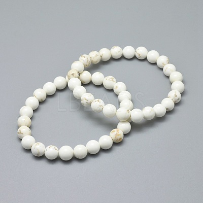 Natural Magnesite Bead Stretch Bracelets BJEW-K212-A-008-1