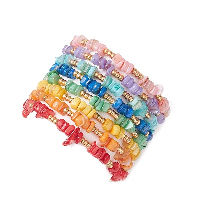 8Pcs Natural Freshwater Shell Braided Bead Bracelets BJEW-MZ00235-1