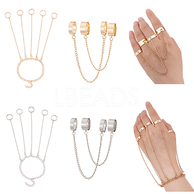 4 Set 4 Style Color 4 Finger Chain Linkes Cuff Rings & 5 Finger Rings Bracelets SJEW-AN0001-05-1