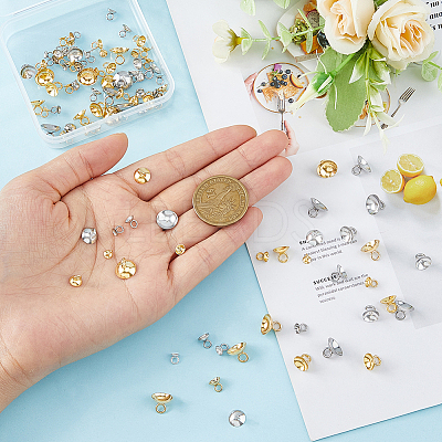 100Pcs 10 Styles 201 & 304 Stainless Steel Bead Cap Pendant Bails STAS-FI0001-02-1