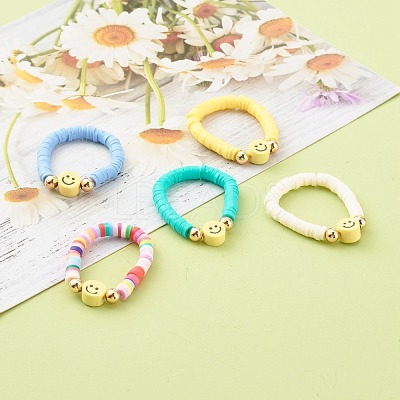 Handmade Polymer Clay Beaded Stretch Rings RJEW-JR00355-1