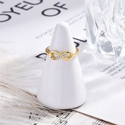 Brass Micro Pave Clear Cubic Zirconia Cuff Finger Rings RJEW-G337-23G-1