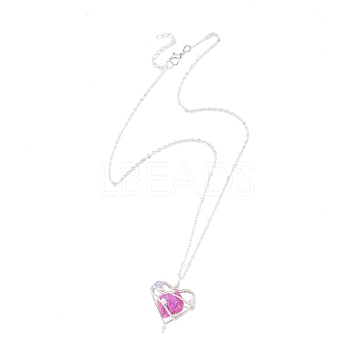 5Pcs 5 Colors Electroplated Natural Quartz Heart Copper Wire Wrapped Pendant Brass Cable Chain Necklaces for Women NJEW-TA00256-1