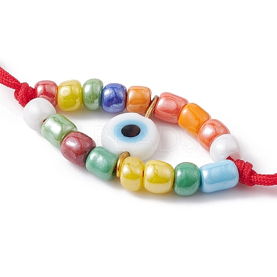 Adjustable Evil Eye Lampwork & Seed Braided Bead Bracelet BJEW-JB09487-1