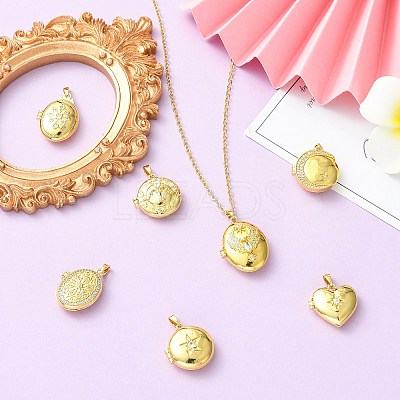 7Pcs 7 Styles Brass Micro Pave Clear Cubic Zirconia Locket Pendants KK-CJ0005-71-1