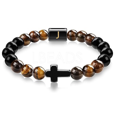 8MM Natural Tiger Eye and Matte Black Obsidian Round Beaded Stretch Bracelets SL9862-10-1