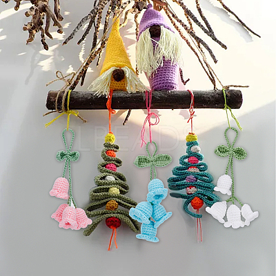 3Pcs 3 Colors Lily of the Valley Kintting Cotton Wool Pendant Decorations HJEW-DC0001-03-1