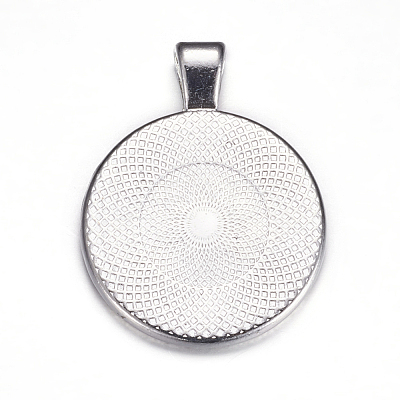 Flat Round Alloy Pendant Cabochon Settings PALLOY-A15654-N-1