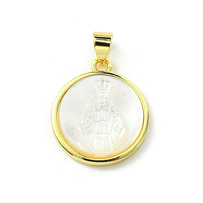 Rack Plating Brass Pave Natural Shell Pendants KK-A204-01B-03G-1