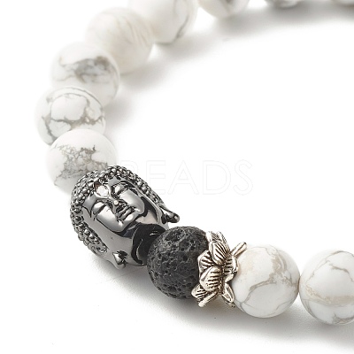 Natural Howlite & Lava Rock Round Beads Energy Power Stretch Bracelet for Men Women BJEW-JB07037-02-1