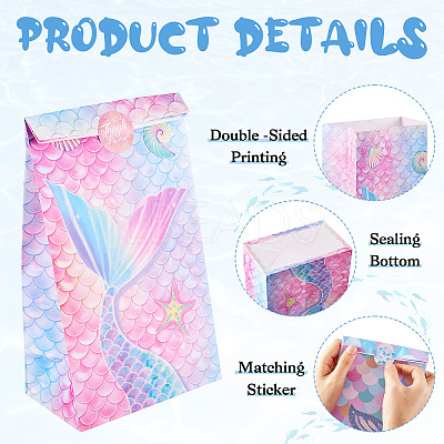 12Pcs 3 Styles Folding Mermaid Tail Print Paper Candy Gift Bags ABAG-TA0001-34-1