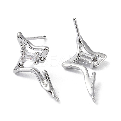 Brass with Cubic Zirconia Rhombus Stud Earring Findings LS-KK-B087-05P-1