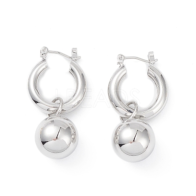 Brass Round Ball Dangle Hoop Earrings for Women EJEW-G347-04P-1