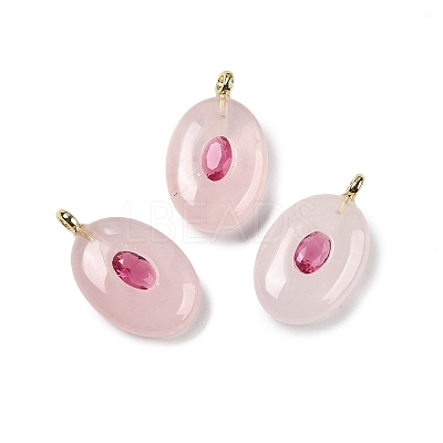 Natural Rose Quartz & Cubic Zirconia Pendants X-G-Z076-01G-02-1