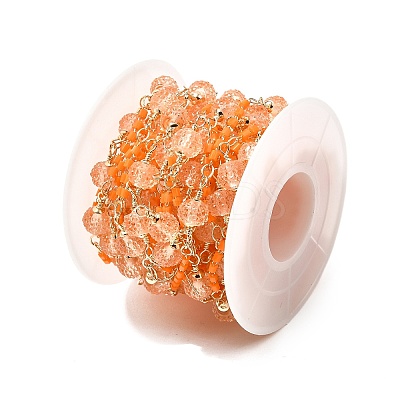 Brass Hexagonal Column Glass Seaded Beaded & Resin Round Beaded Link Chains CHC-G026-01B-1