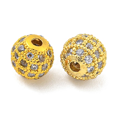 Round Brass Micro Pave Cubic Zirconia Beads ZIRC-N016-01G-6MM-1
