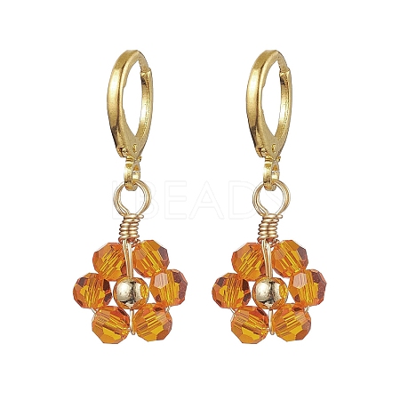 Woven Flower Glass Dangle Earrings EJEW-JE05815-1