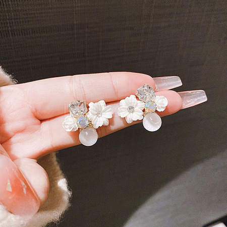 Flower Alloy Glass Stud Earrings FS-WG2DF47-06-1