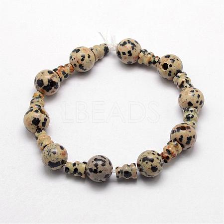 Natural Dalmatian Jasper 3-Hole Guru Bead Strands G-K149-30-1