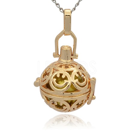 Golden Tone Brass Hollow Round Cage Pendants KK-J216-08G-1