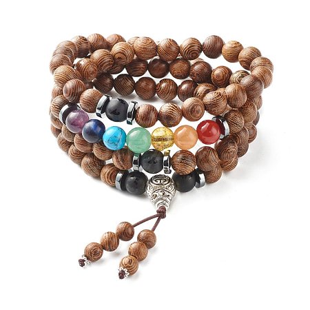 Natural Wood Stackable Beads Bracelets for Men Woman BJEW-JB07022-01-1