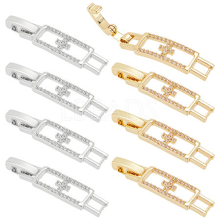 8Pcs 2 Colors Rectangle with Cross Rack Plating Brass Micro Pave Clear Cubic Zirconia Watch Band Clasps ZIRC-PH0001-48-1