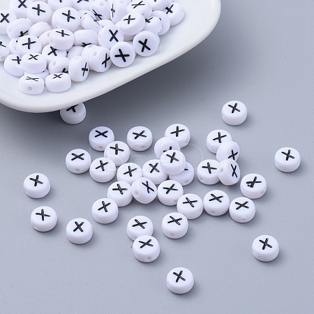 Flat Round with Letter X Acrylic Beads X-PL37C9070-X-1