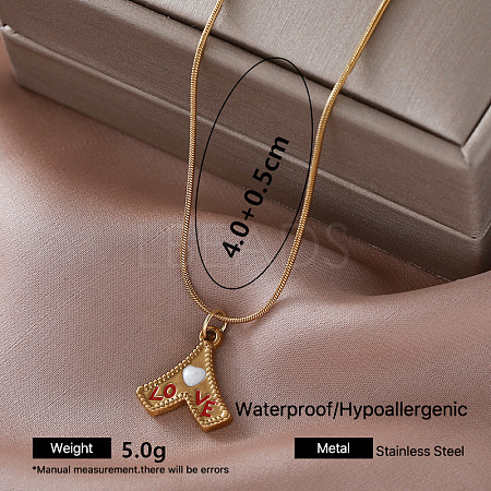 Vintage 304 Stainless Steel Enamel Triangle with Word Love Pendant Necklaces for Women SV9292-1-1