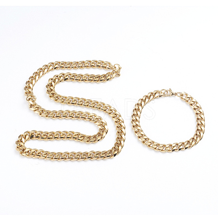 Unisex 304 Stainless Steel Curb Chain Bracelet & Necklace Jewelry Sets X-SJEW-L198-002G-1