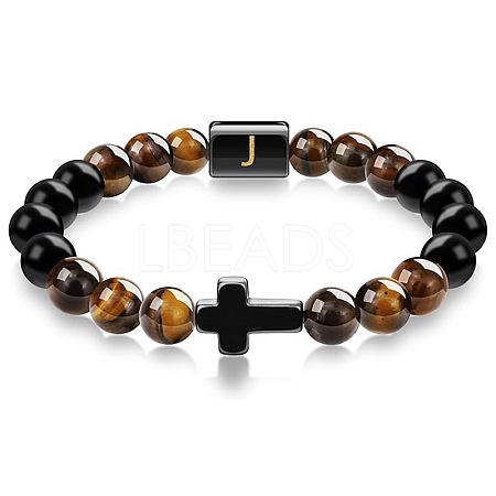 8MM Natural Tiger Eye and Matte Black Obsidian Round Beaded Stretch Bracelets SL9862-10-1