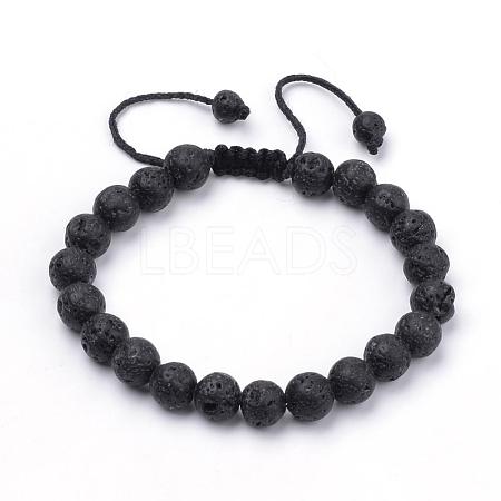 Natural Lava Rock Braided Bead Bracelets BJEW-R304-01-8mm-1