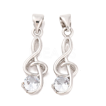 Musical Note Real Platinum Plated Brass Cubic Zirconia Pendants ZIRC-R014-09-1