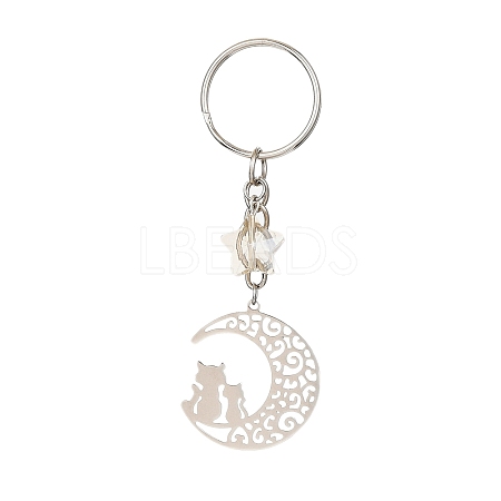 Stainless Steel Hollow Moon Cat Keychains KEYC-JKC00585-02-1