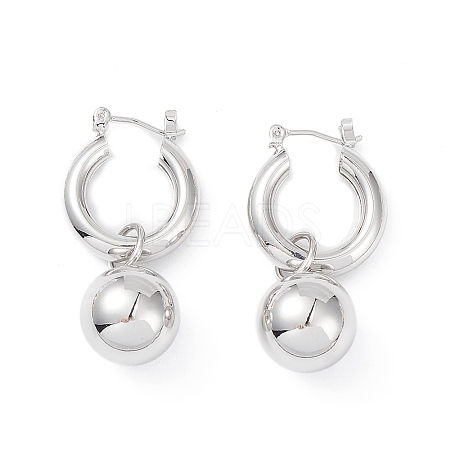 Brass Round Ball Dangle Hoop Earrings for Women EJEW-G347-04P-1