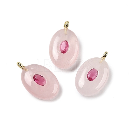 Natural Rose Quartz & Cubic Zirconia Pendants X-G-Z076-01G-02-1
