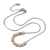 Duo Tone 304 Stainless Steel Micro Pave Clear Cubic Zirconia Beaded Pendant Flat Snake Chain Necklaces SA-CBAB122-01A-4